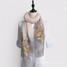 Best selling fashion gradient ramp design women shawl embroidery turkish silk scarf wholesale china